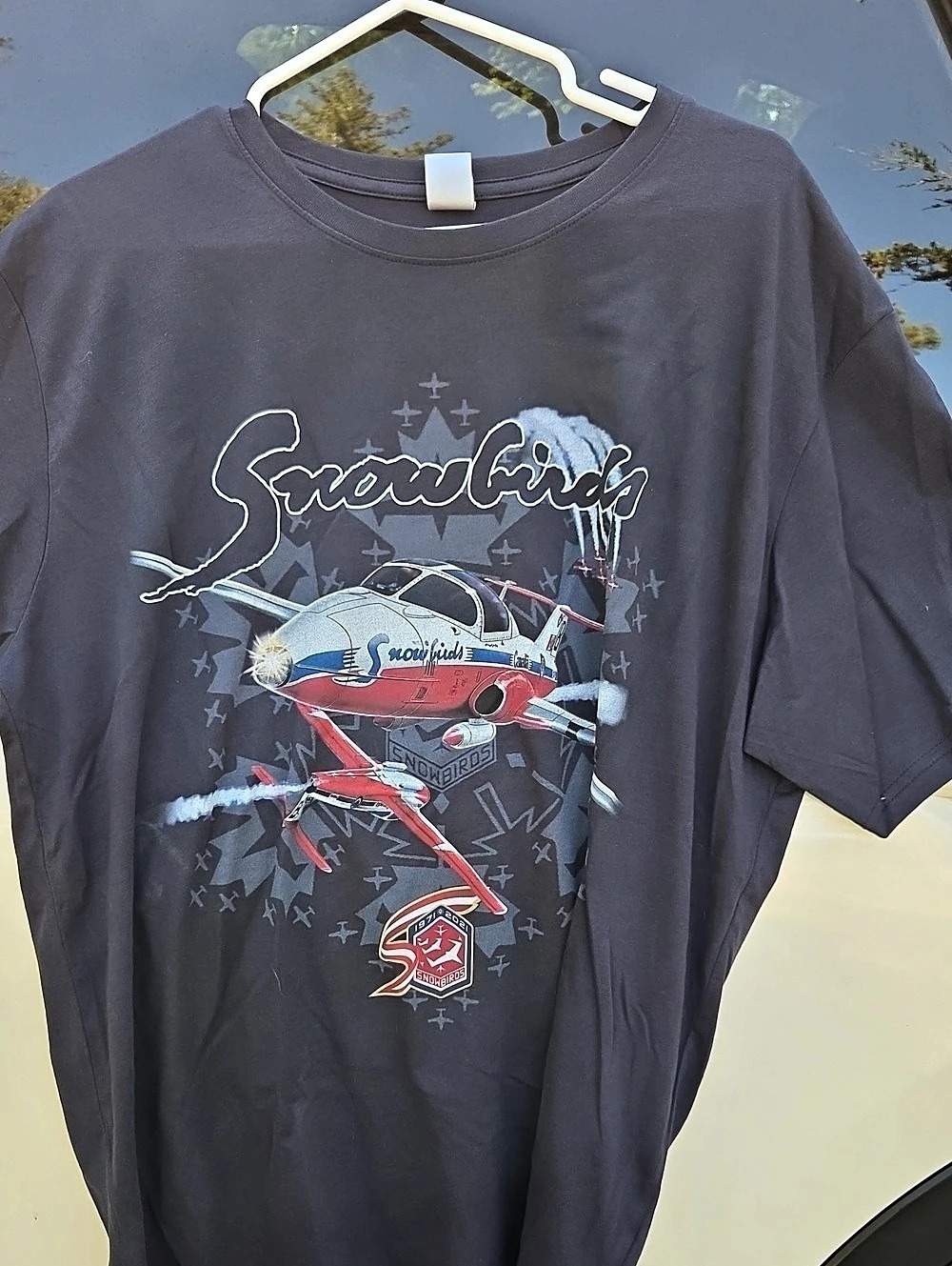Snowbirds Graphic Airplane T-Shirt in Gray & Red